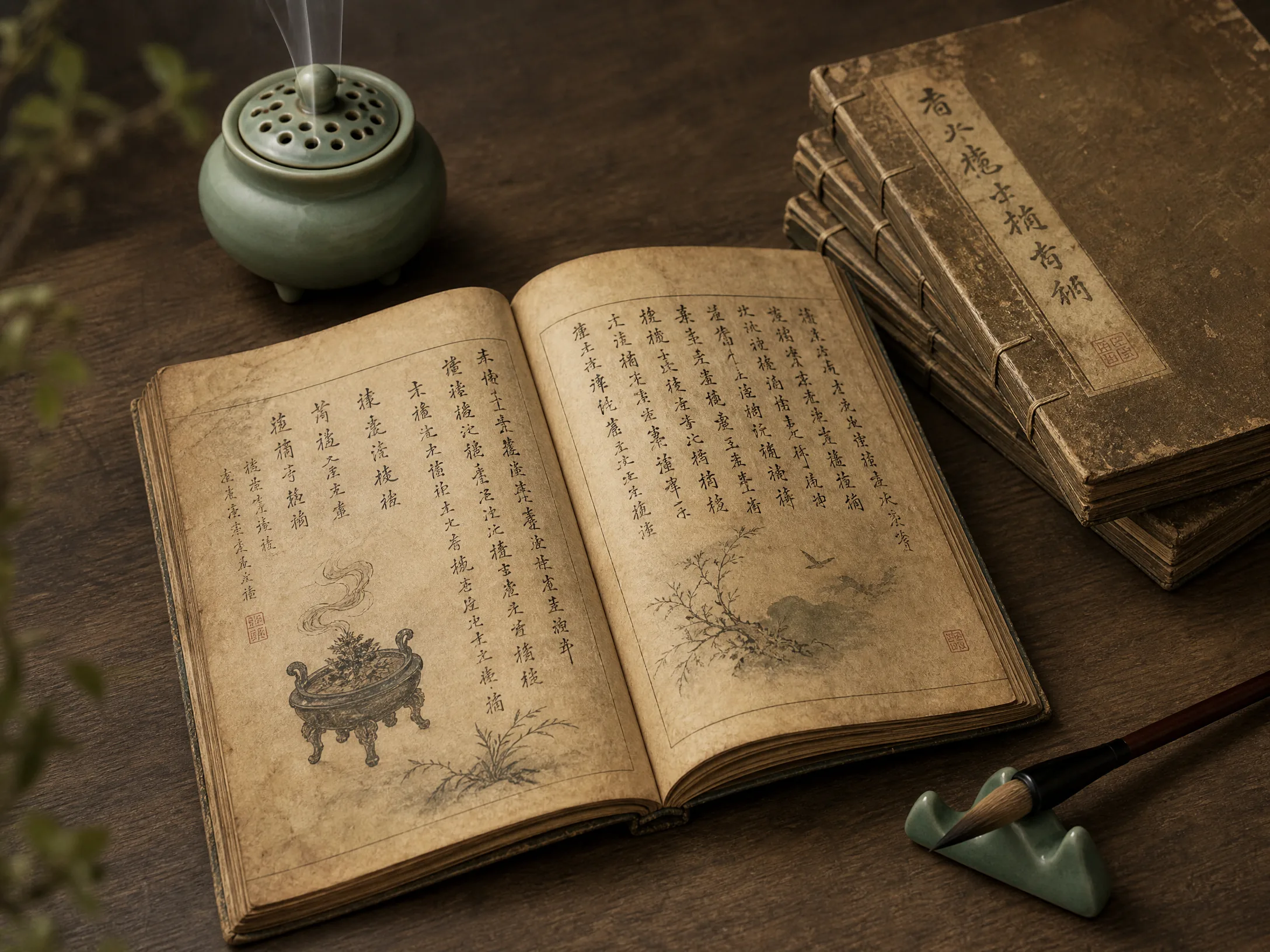 历‍代香谱古籍，线装书页上竖排手写香方文字